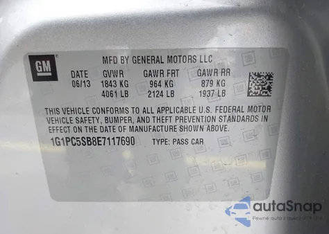 2014 Chevrolet Cruze 1Lt Auto z USA, uszkodzony, nr VIN 1G1PC5SB8E7117690